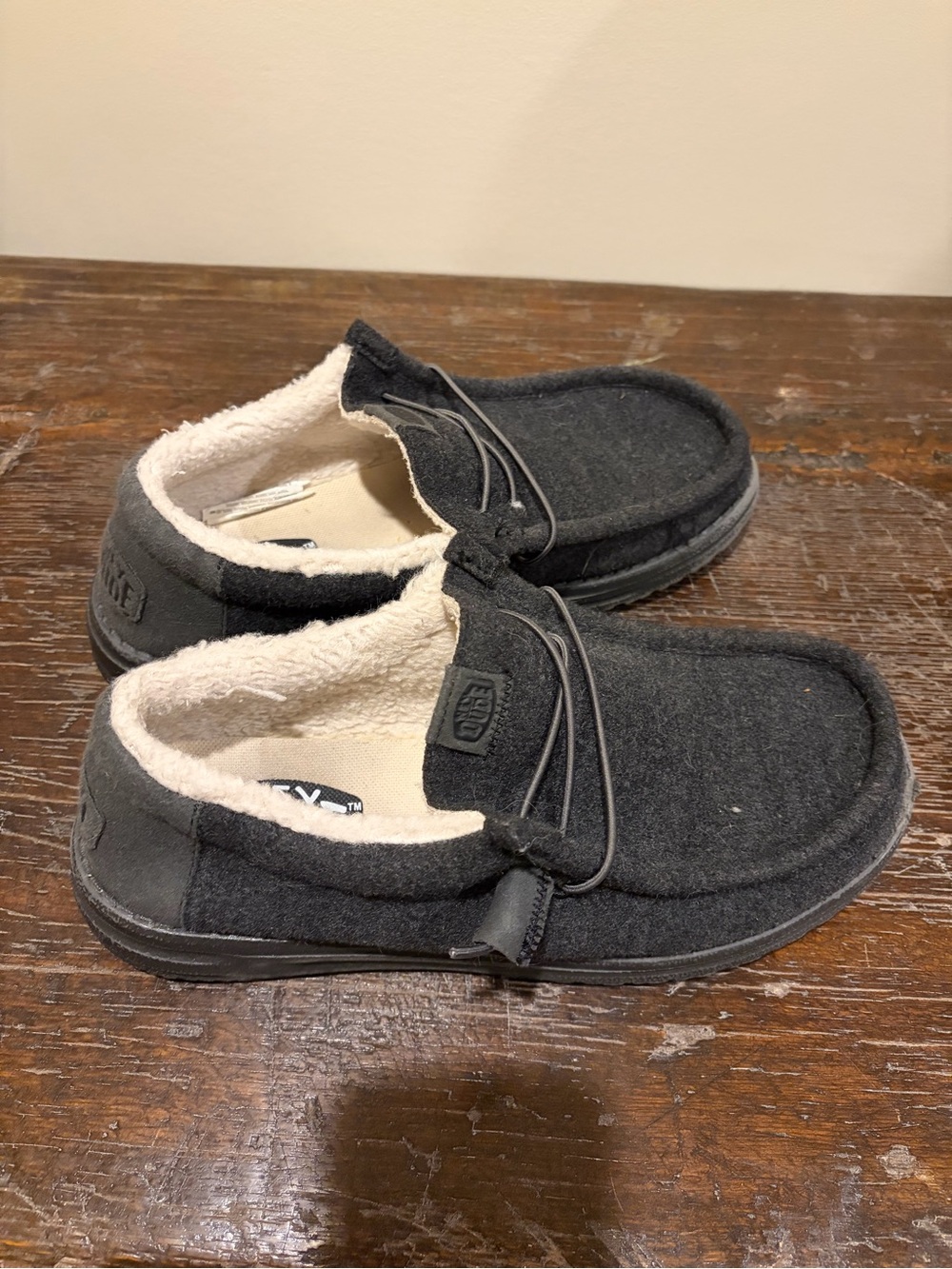 Hey Dude Black Men’s Fleece-Lined Slip-On Loafers